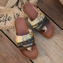 Leopard Print Rivet Thong Sandals Platform Beach Flip flops
