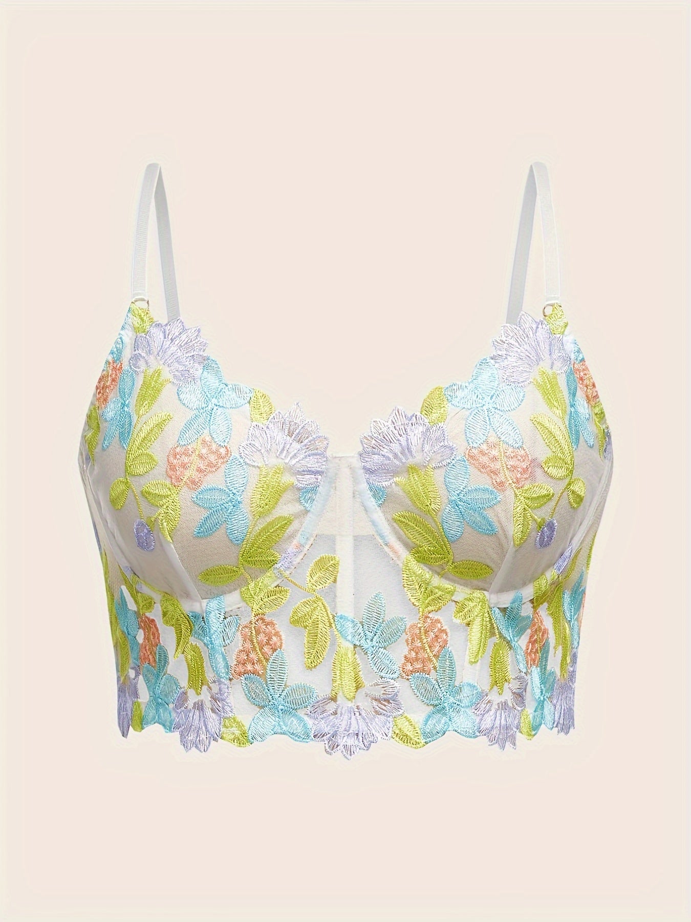 Floral Embroidered Backless Underwire Bra