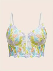 Floral Embroidered Backless Underwire Bra