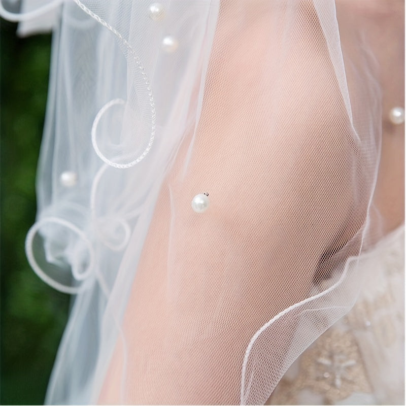 Double Layer Veil With Comb White Ribbon Bridal Hair Accessories