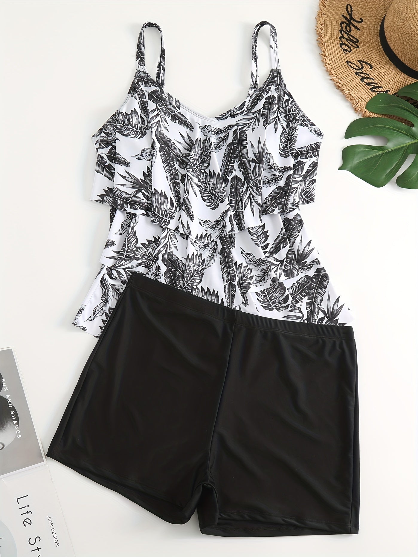 Women's Plus Size Tropical Print Tankini Set