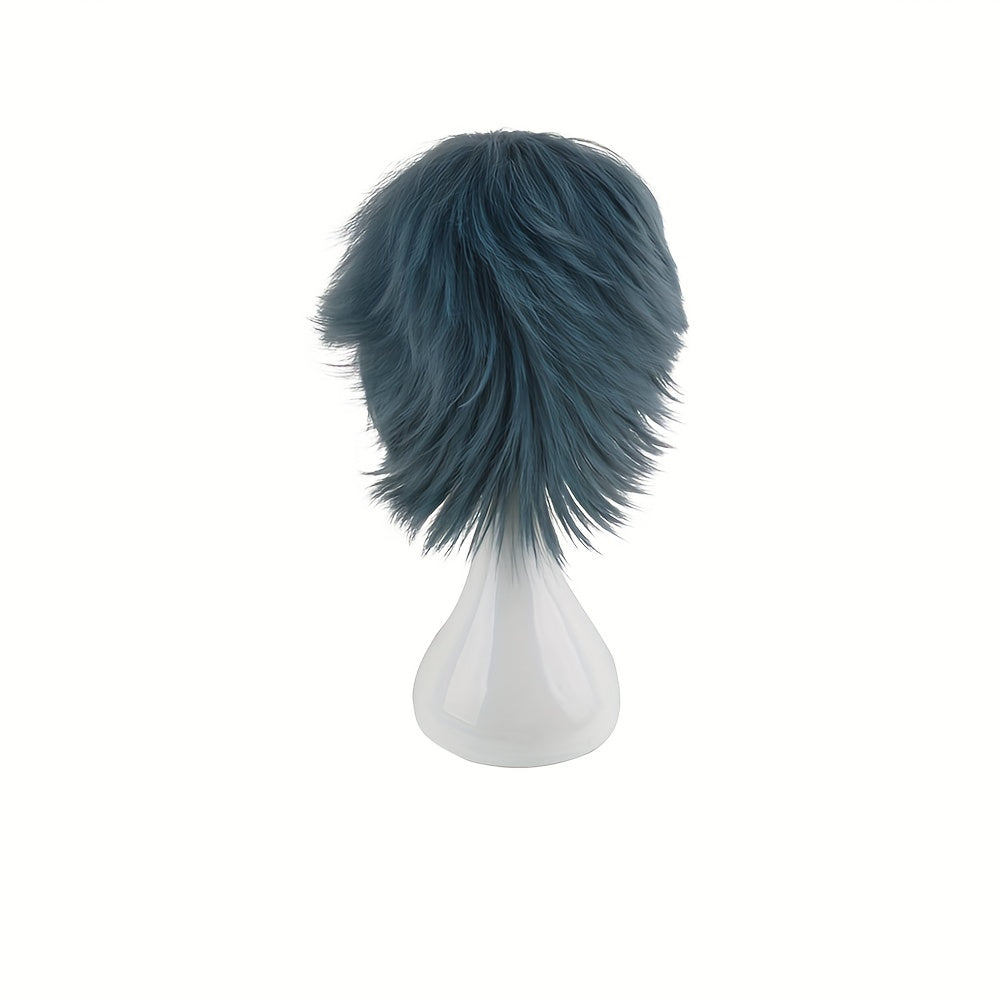 Men's 14 Inch Cyan Gray Anime Dress Up Wig