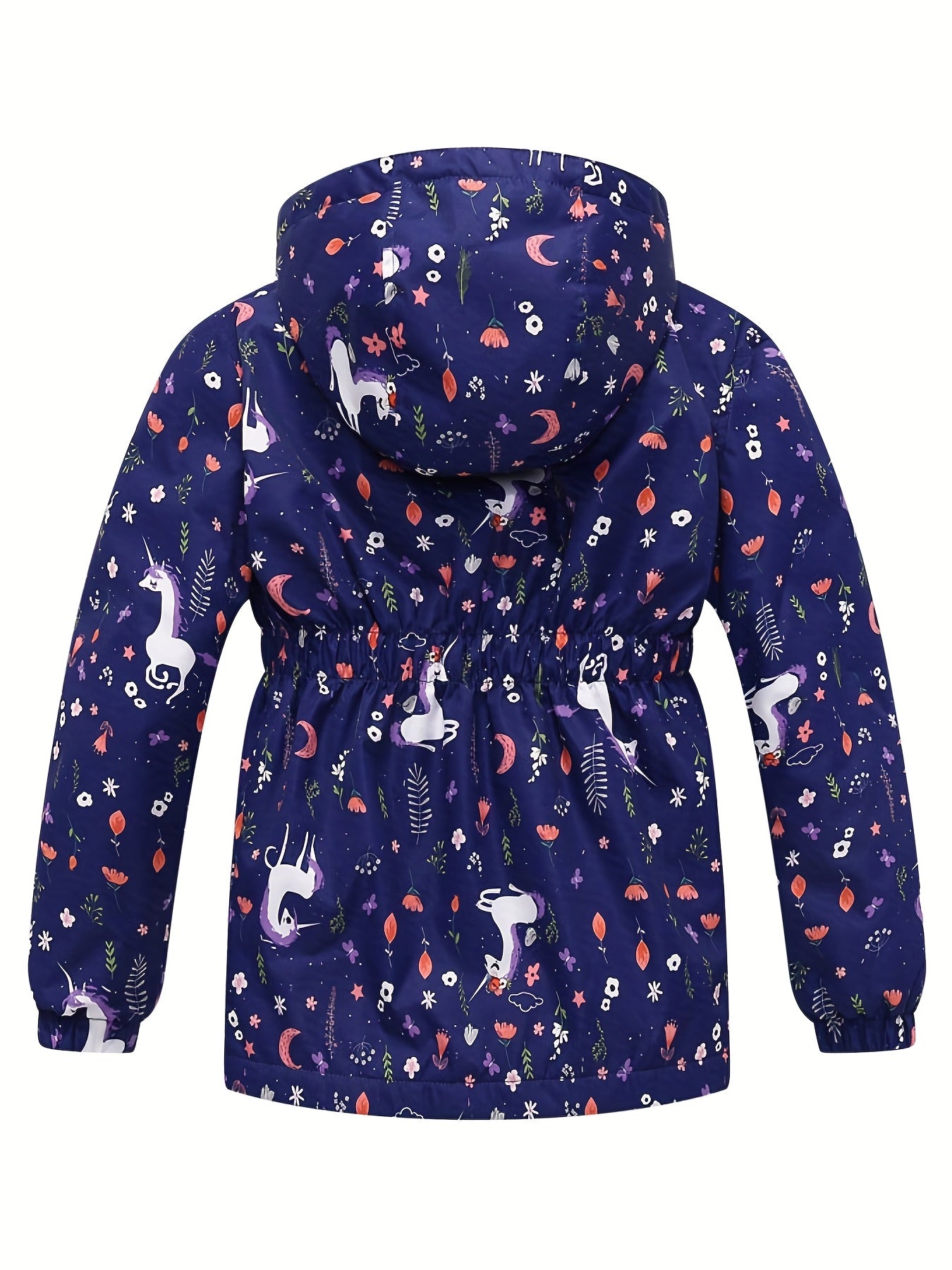Toddler Girls Unicorn Hooded Jacket Waterproof Zipper Coat