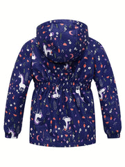 Toddler Girls Unicorn Hooded Jacket Waterproof Zipper Coat