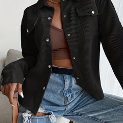 Solid Button Front Jacket Casual Long Sleeve Collared Outerwear