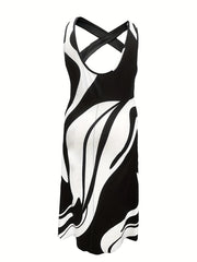 Stripe Print Cross Neck Maxi Dress