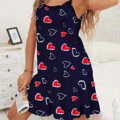 Heart Print Cami Pajama Dress Spaghetti Strap Nightdress Women's Sleepwear