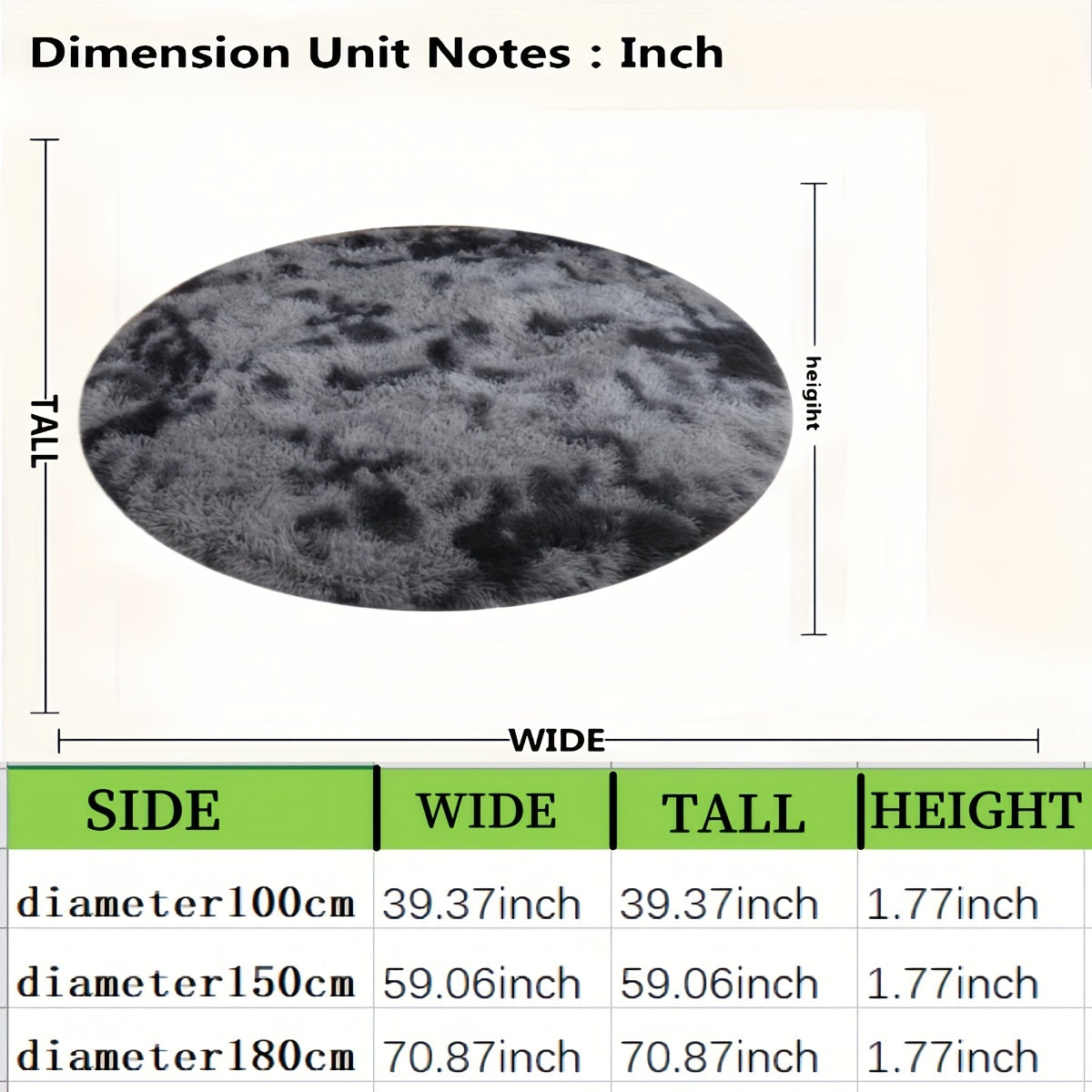 Round Tie Dye Long Pile Carpet and Mat Non-slip Bottom Soft and Comfortable