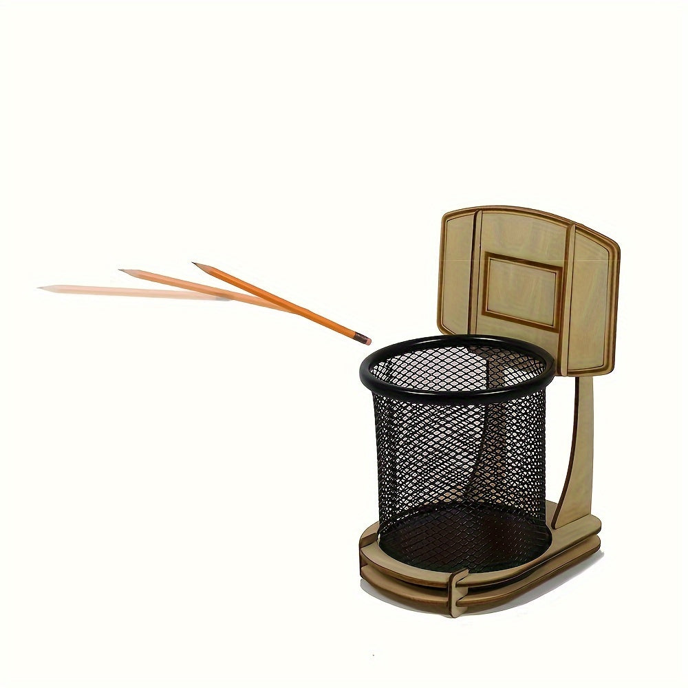 Wooden Basketball Pencil Holder Desk Office Supplies Pen Holder