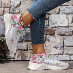 Rhinestone Platform Sneakers with Butterfly & Flower Pattern