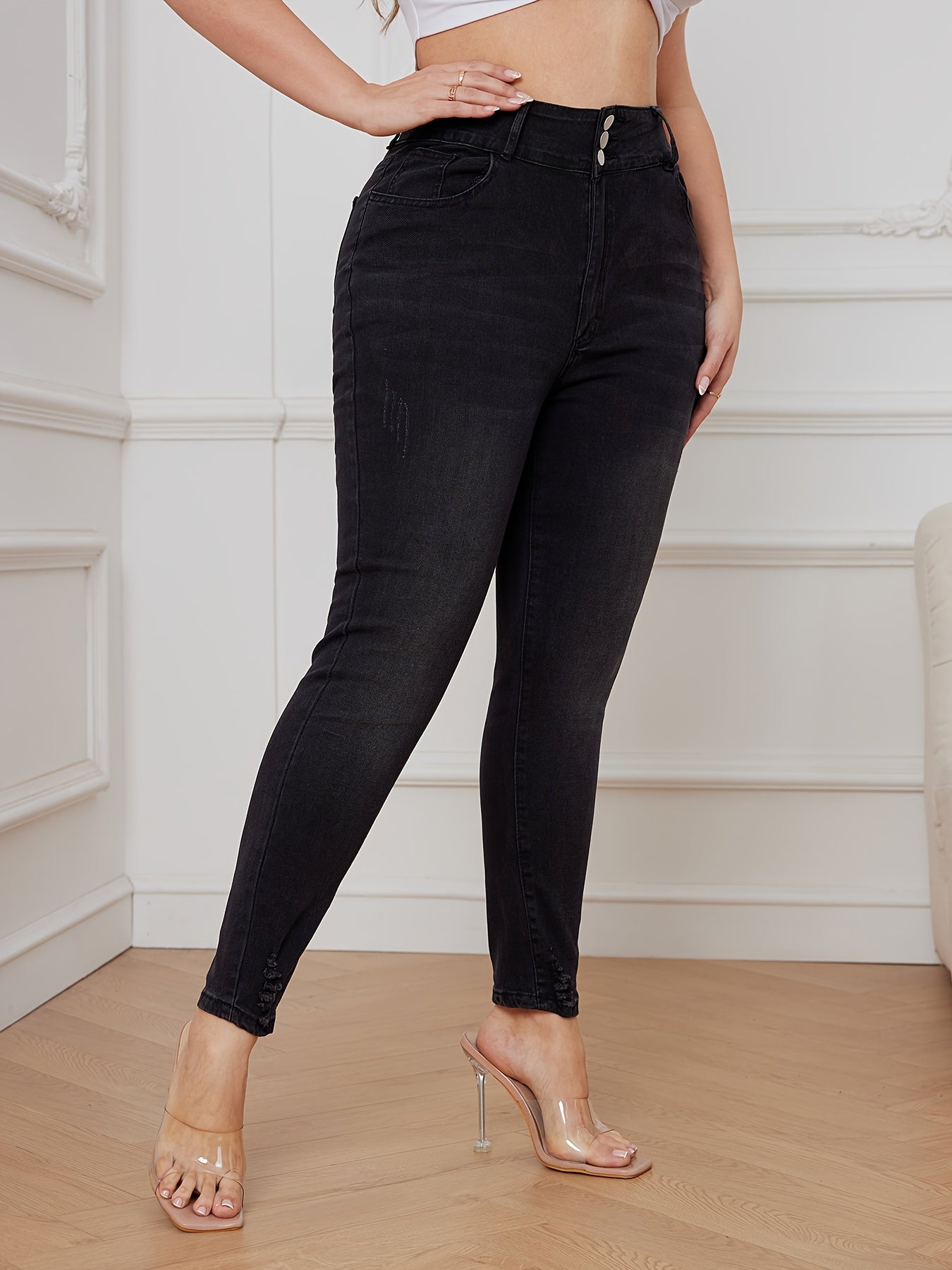 Sexy Jeans Women's Plus Button Fly High Waisted Skinny Jeans