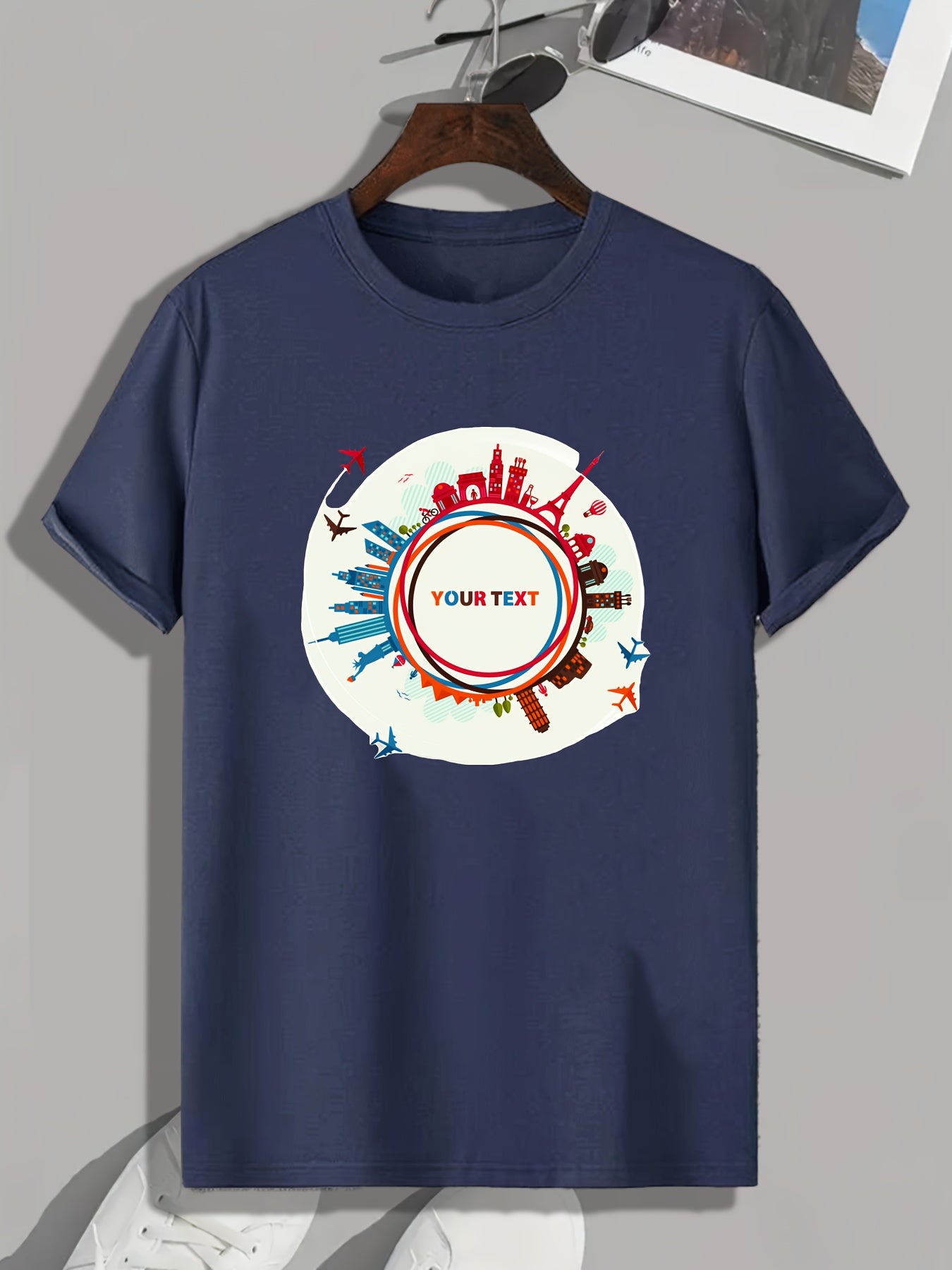 Global Travel Pattern Print Men's Comfy Sports T shirt