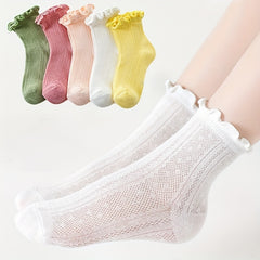 5 Pairs Girls Mesh Breathable Short Crew Socks for Kids Children Summer
