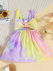 Baby Girls Tie Dye Bowknot Shirred Cami Dress for Summer