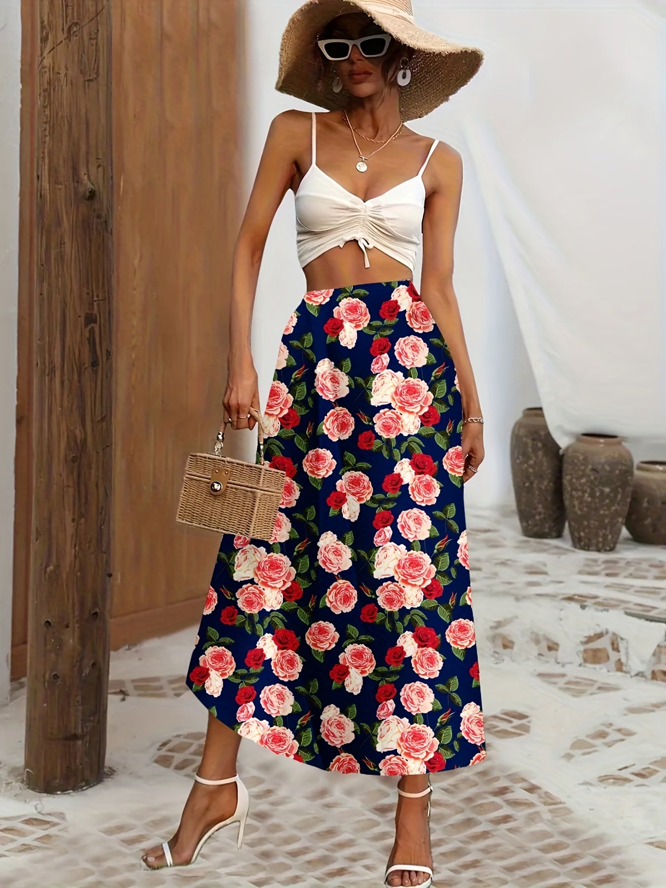 Floral Print High Waist Skirt for Spring & Summer