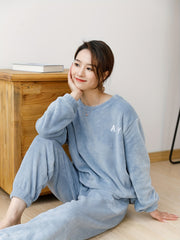 Cozy Letter Print Pajama Set with Long Sleeve Top & Elastic Waistband Pant