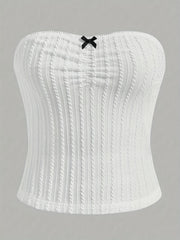 Textured Pleated Tube Top Bandeau Casual Sleeveless Top