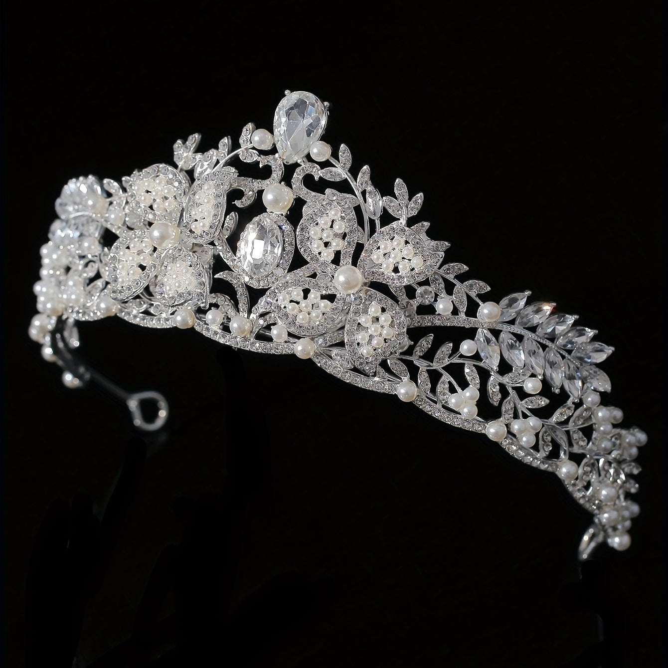 Bridal Faux Pearl Crystal Crown Tiara Wedding Head Jewelry