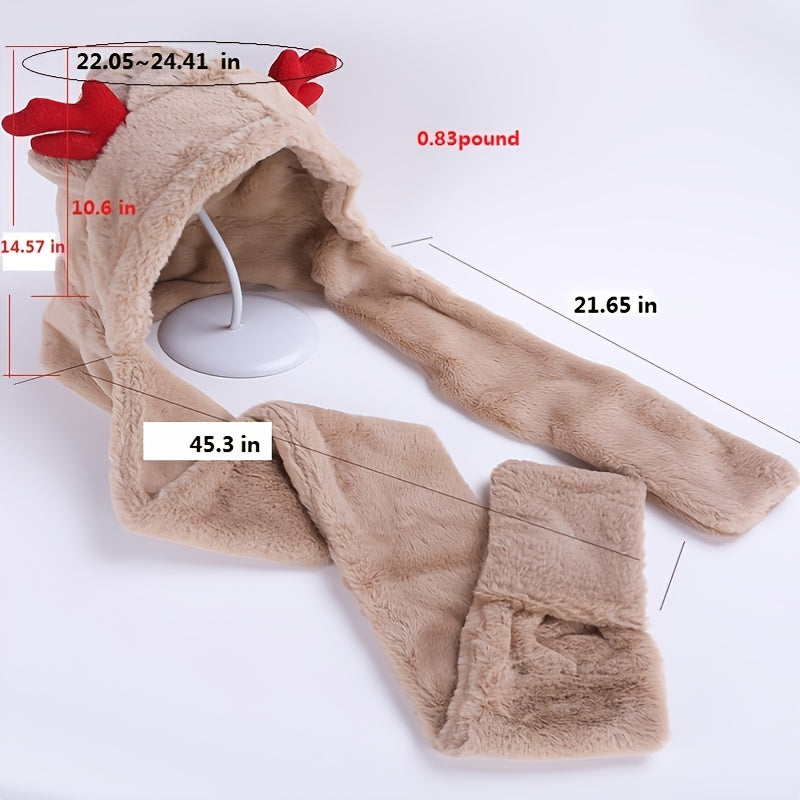 Christmas Rabbit Fur Antlers Winter Cartoon Hat Scarf Gloves Set