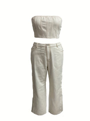 Ribbed Tube Top & Wide Leg Jeans 2 Piece Set
