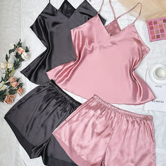 Women's Plus Satin V Neck Pajama Set