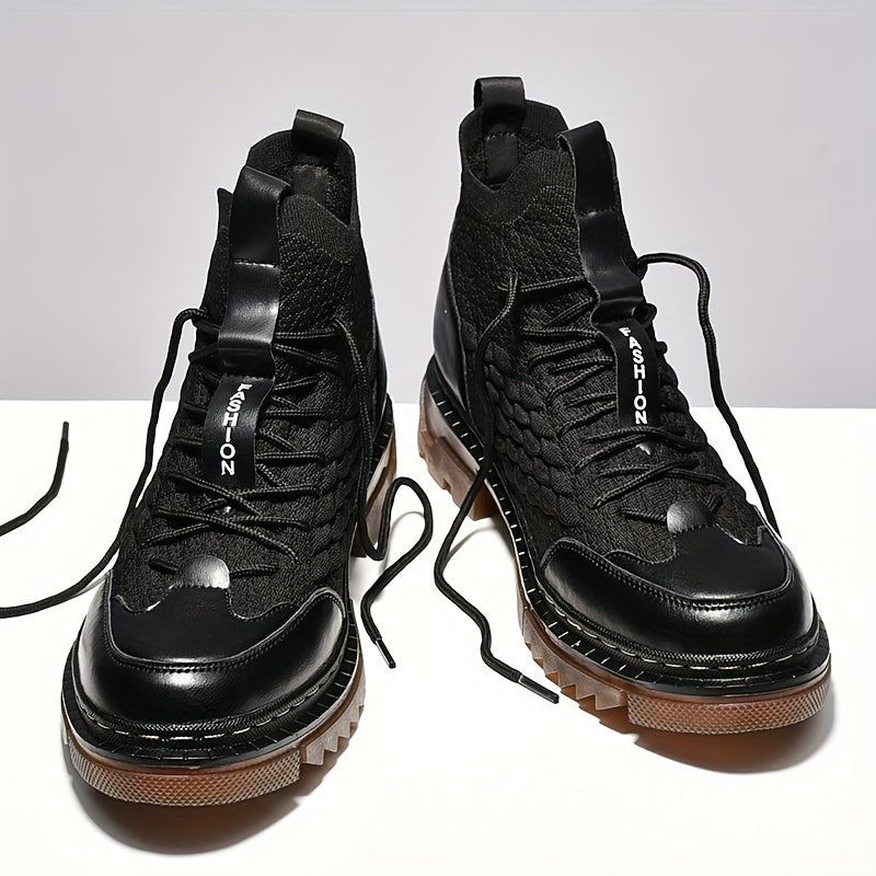 Men's Breathable High Top Knitted Boots - Lace Up Casual Outdoor Walking Shoes