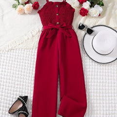 Girls Frill Trim Shirred Belted Cami Rompers - Summer Clothes
