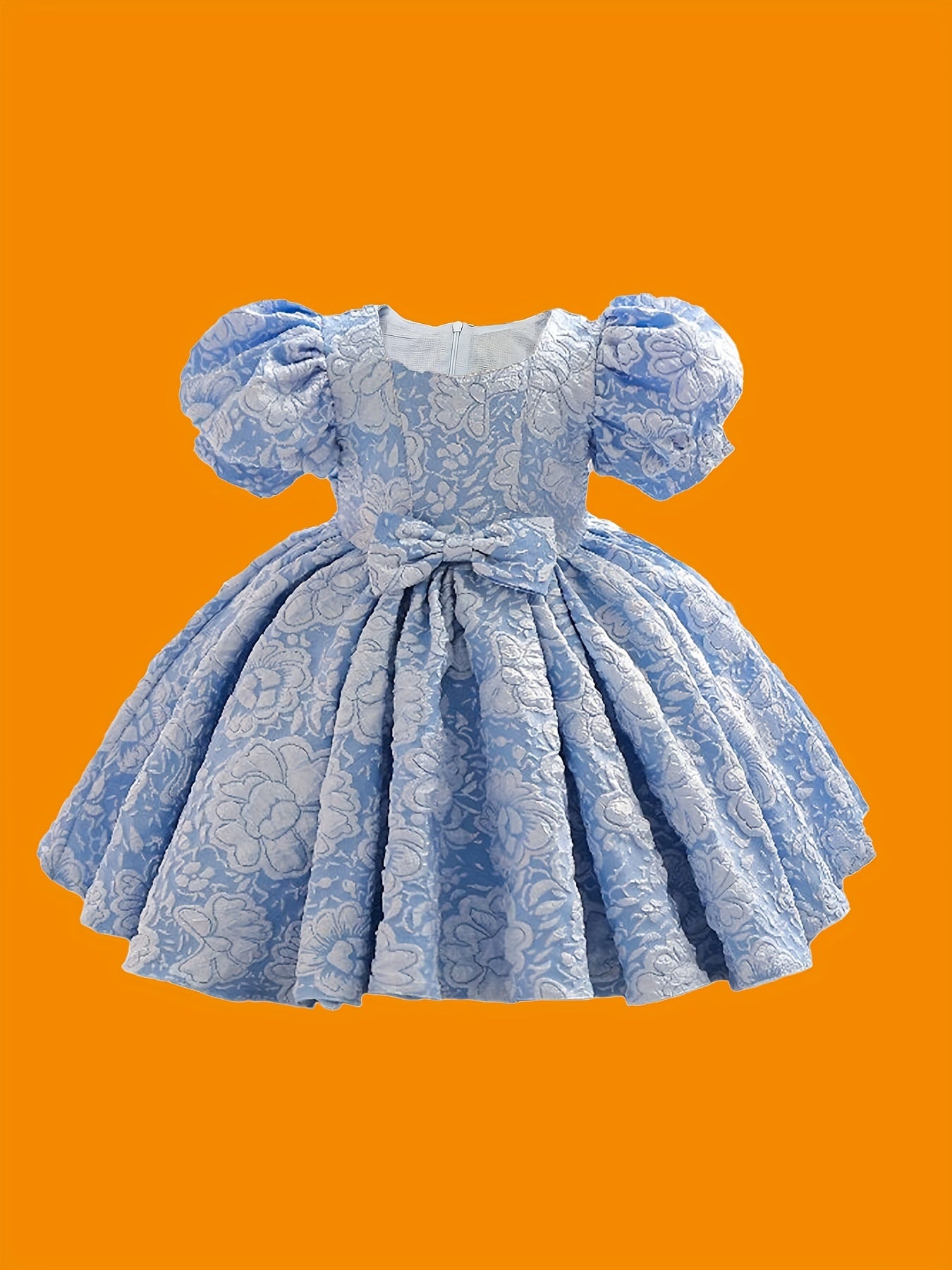 Girl's Preppy Style Puffy Sleeve Bow Dress