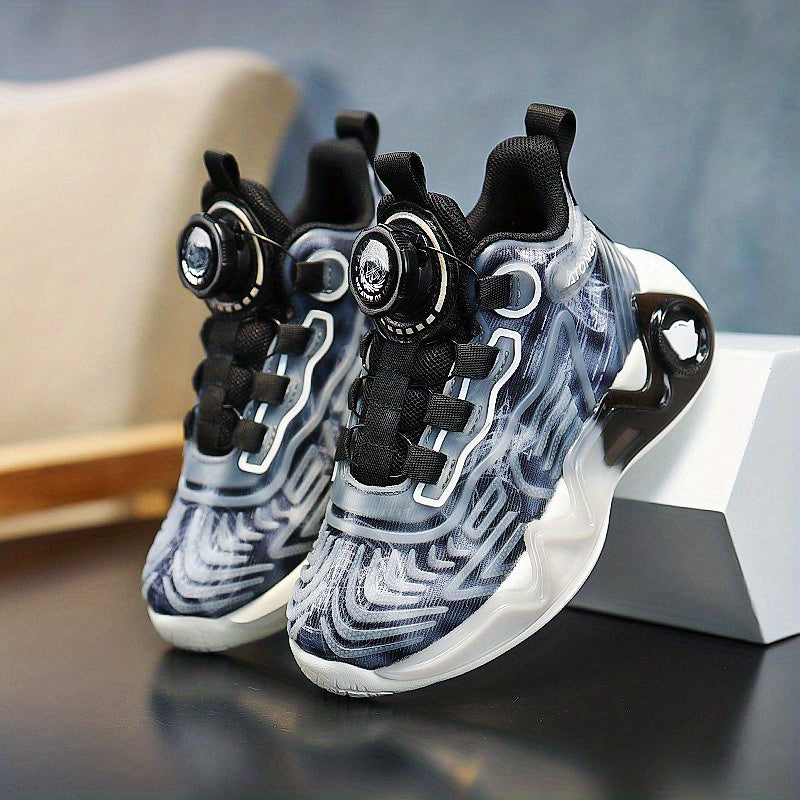 Boy's Luminous Cushioned Shoes With Rotating Buckle Breathable Mesh