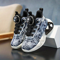 Boy's Luminous Cushioned Shoes With Rotating Buckle Breathable Mesh