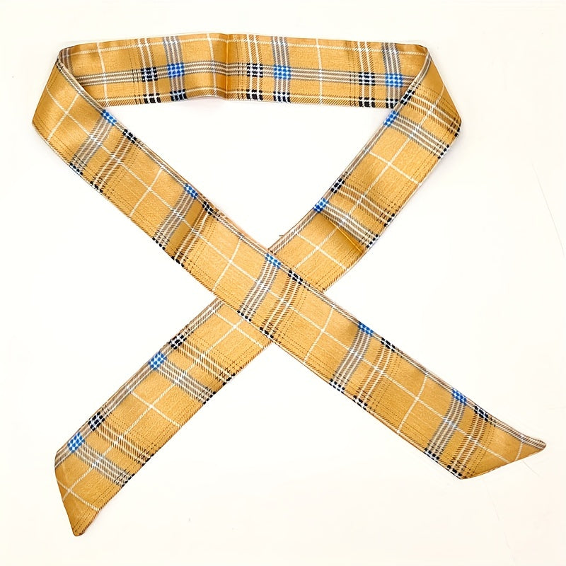 Classic Plaid Twilly Scarf Vintage Ribbon Neckerchief Satin Hair Ribbon