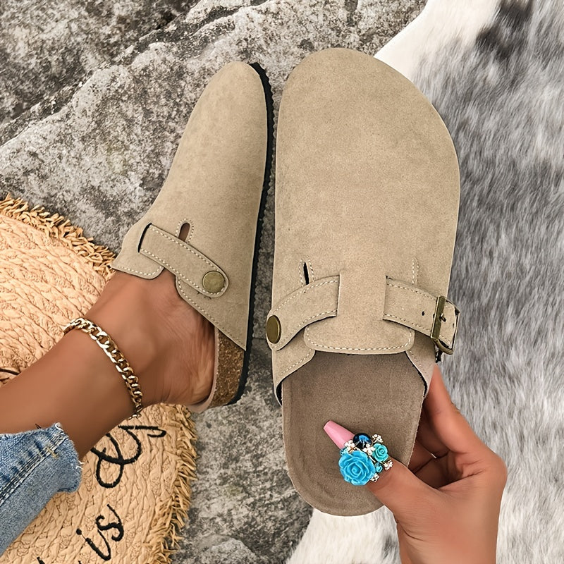 Women's Adjustable Strap Flat Mules Cork Clogs