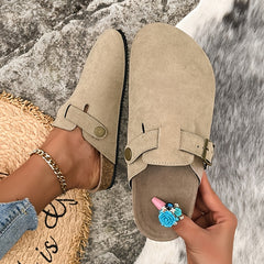 Women's Adjustable Strap Flat Mules Cork Clogs