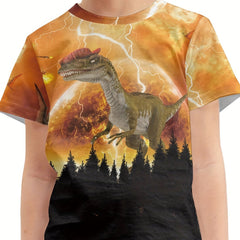 3D Dinosaur & Lightning T-shirt For Boys Short Sleeve Top