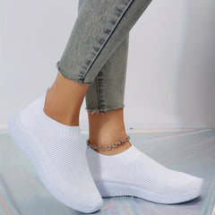 Women's Breathable Knitted Sneakers Lightweight Slip On Solid Walking Shoes