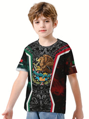 Mexico Flag 3D Print Boys T-Shirt Casual Lightweight Top Summer Kids Clothes