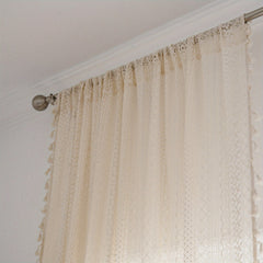 Bohemian Sheer Curtain with Hollow Trim and Tassel - Home Decor