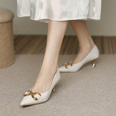 Chain Decor Kitten Heels Pointed Toe Dress Heels
