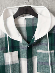 Men's Hooded Plaid Long Shirt for Autumn