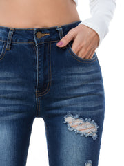 High Waist Skinny Jeans Distressed Stretchy Denim Pants