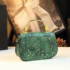 Modern Snake Pattern Handbag with Golden Tone Hardware