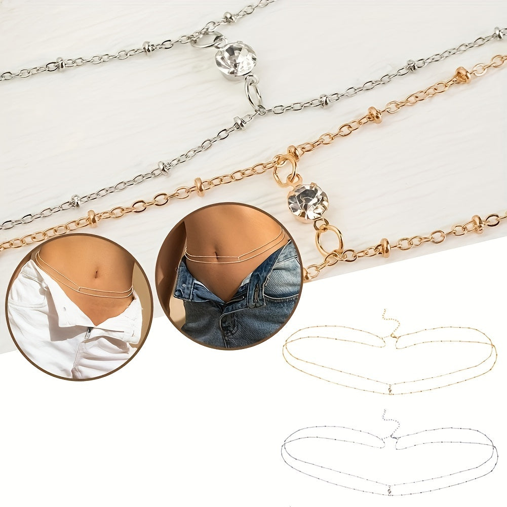 Crystal Decor Double Layer Waist Chain for Women