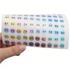 Reflective Laser Small Round Consecutive Numbers Stickers 1-100