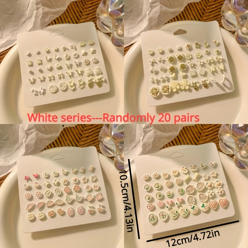 20 Pairs Resin Earrings Heart Leaf Geometric Stud Earrings For Girls