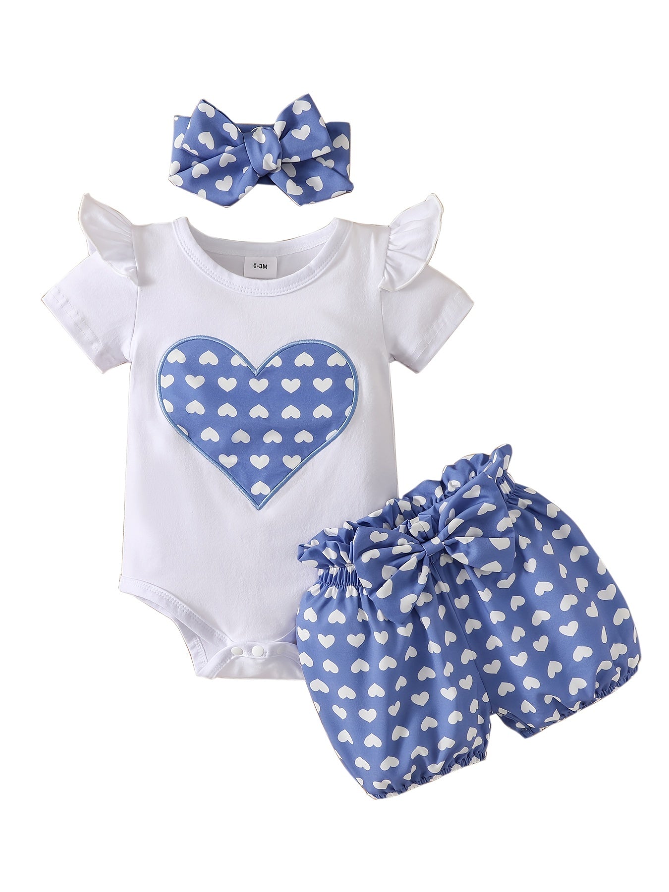 Baby Girl's Heart Graphic Set Cotton Ruffle Short Sleeve Bodysuit