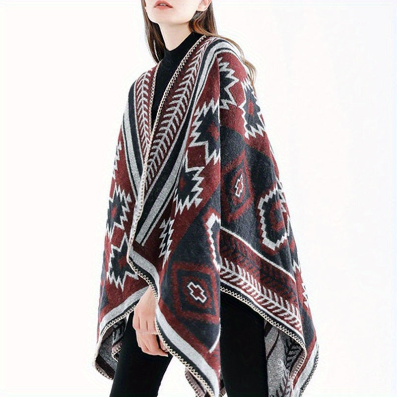 Vintage Puzzle Jacquard Shawl Thick Boho Wrap