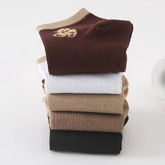 Women's 5 Pairs Graphic Ribbed Ankle Socks, Breathable Knit