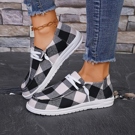 Women's Plaid Pattern Flat Shoes Slip On Lightweight Comfortable