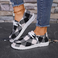 Women's Plaid Pattern Flat Shoes Slip On Lightweight Comfortable