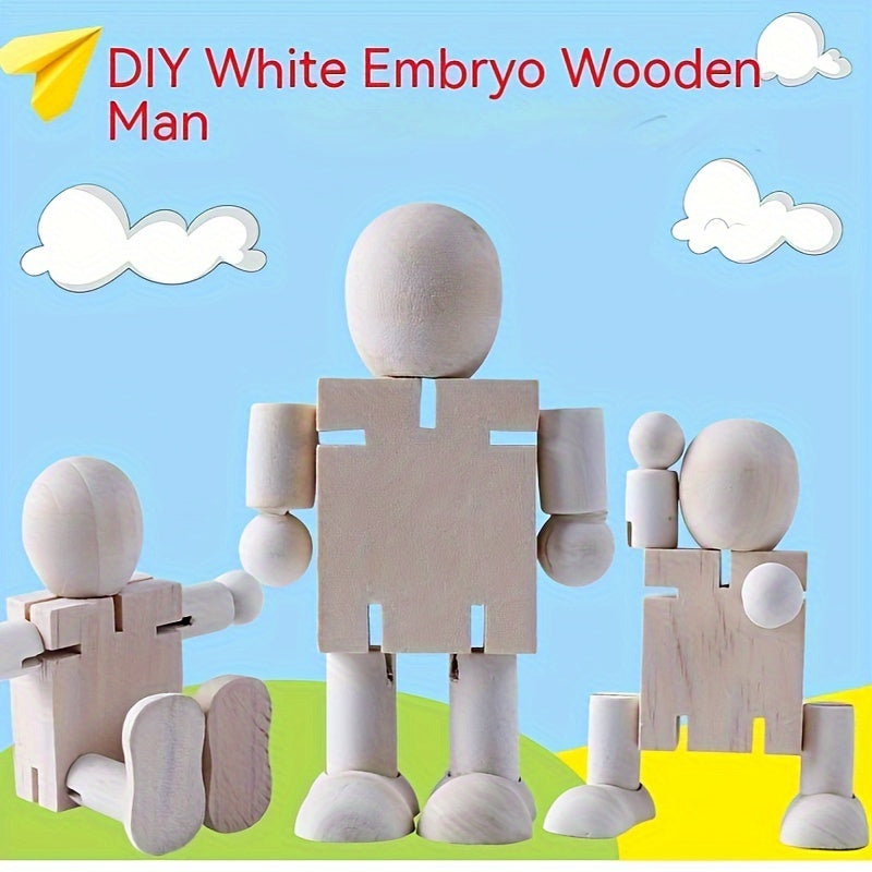 2pcs Wooden Embryo Robot DIY Colored Wooden Ornaments
